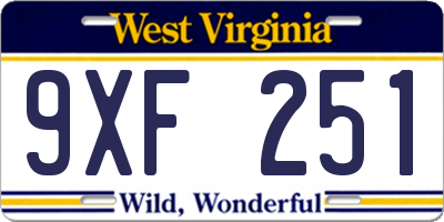 WV license plate 9XF251