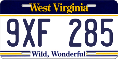 WV license plate 9XF285
