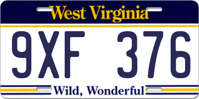 WV license plate 9XF376
