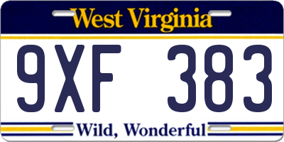 WV license plate 9XF383