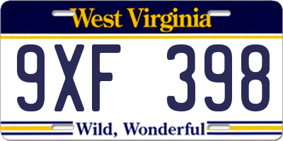 WV license plate 9XF398