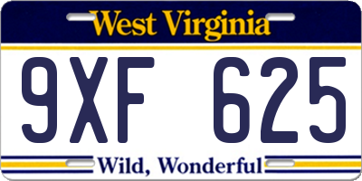 WV license plate 9XF625