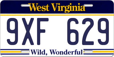 WV license plate 9XF629