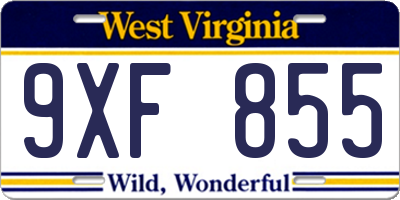 WV license plate 9XF855