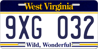 WV license plate 9XG032
