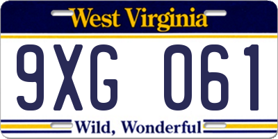 WV license plate 9XG061