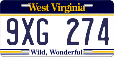 WV license plate 9XG274