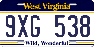 WV license plate 9XG538