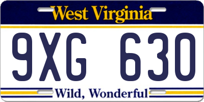 WV license plate 9XG630