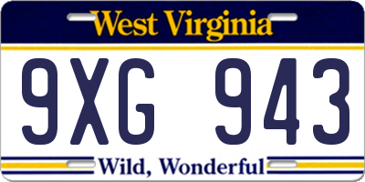 WV license plate 9XG943
