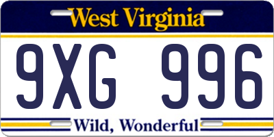 WV license plate 9XG996