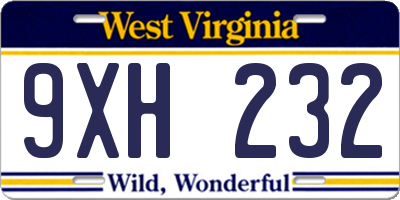 WV license plate 9XH232