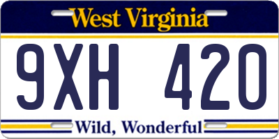 WV license plate 9XH420