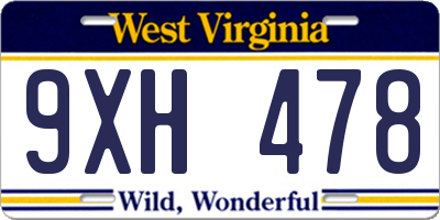 WV license plate 9XH478