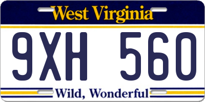 WV license plate 9XH560