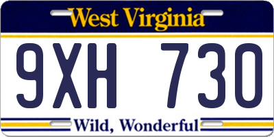 WV license plate 9XH730