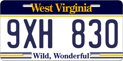 WV license plate 9XH830