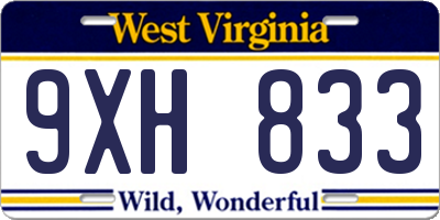 WV license plate 9XH833