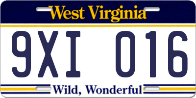 WV license plate 9XI016