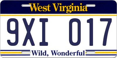 WV license plate 9XI017