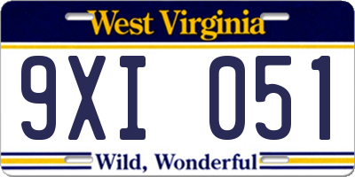WV license plate 9XI051