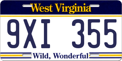 WV license plate 9XI355