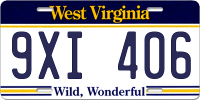 WV license plate 9XI406