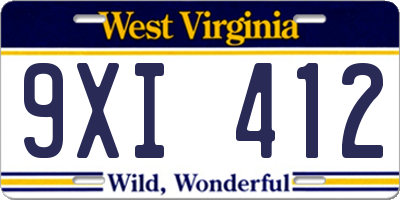 WV license plate 9XI412