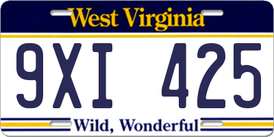 WV license plate 9XI425