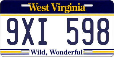 WV license plate 9XI598