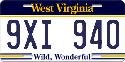 WV license plate 9XI940