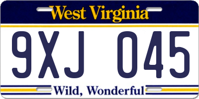 WV license plate 9XJ045