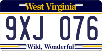 WV license plate 9XJ076
