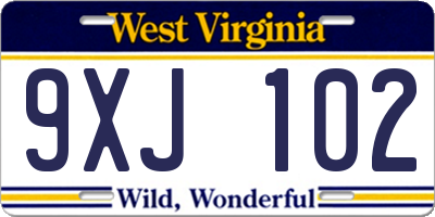WV license plate 9XJ102