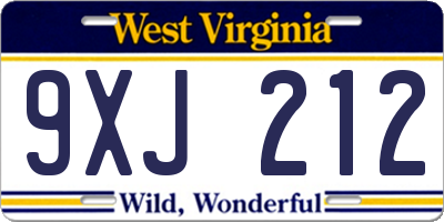 WV license plate 9XJ212