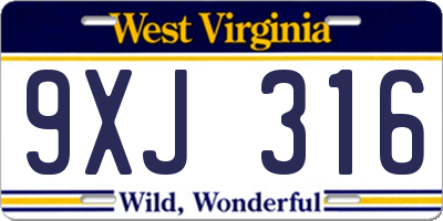WV license plate 9XJ316