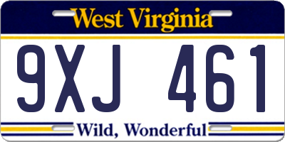 WV license plate 9XJ461