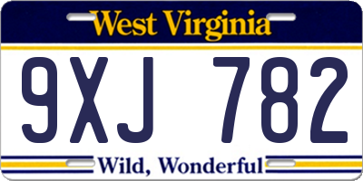 WV license plate 9XJ782