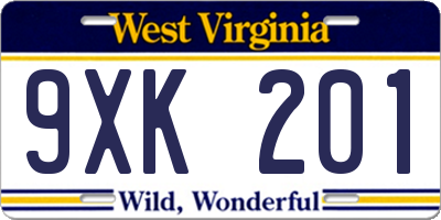 WV license plate 9XK201