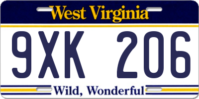 WV license plate 9XK206