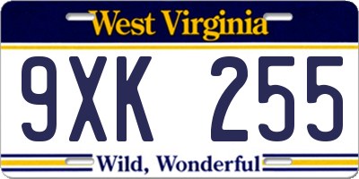 WV license plate 9XK255