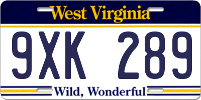 WV license plate 9XK289