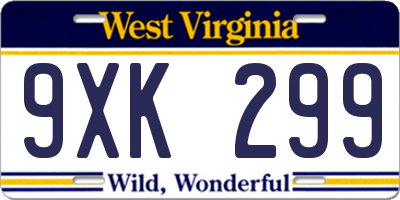 WV license plate 9XK299