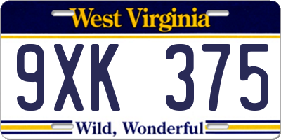 WV license plate 9XK375