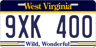 WV license plate 9XK400