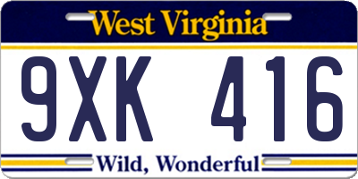 WV license plate 9XK416