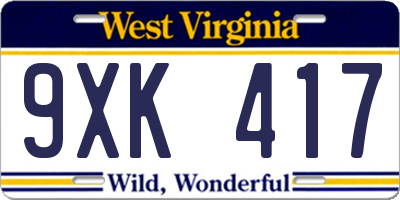 WV license plate 9XK417