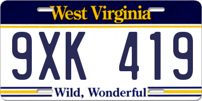 WV license plate 9XK419