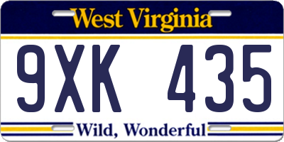 WV license plate 9XK435