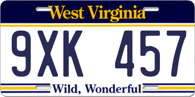 WV license plate 9XK457